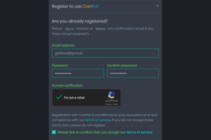 CoinPot Anmeldung